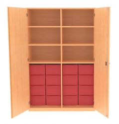 Materialschrank mit Mittelwand und 16 hohen Schben
